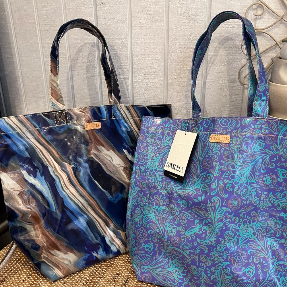Consuela Blue and Brown Swirl Tote - Picture 2 of 4